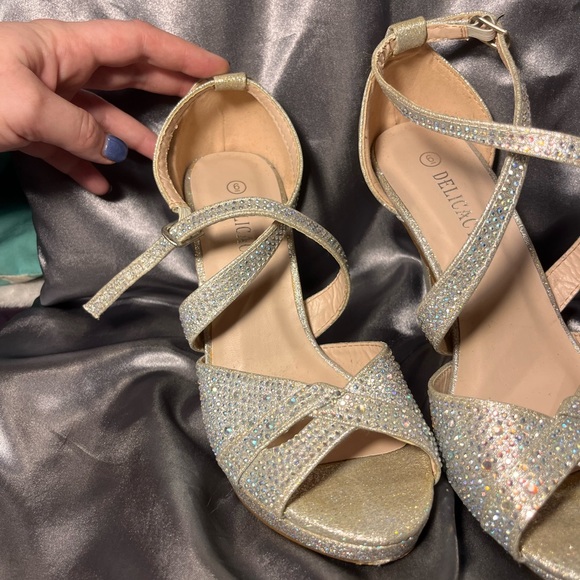 Silver Sparkly Open toe Heels - Picture 3 of 5